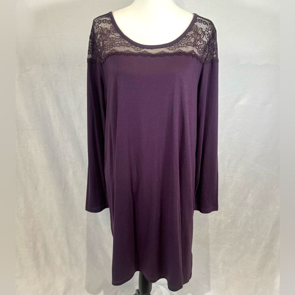 Jones New York long sleeve jersey knit and lace plum dress size XL